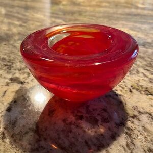 COPY - Kosta Boda Red Atoll Votive - Candle Holders Red Swirl Art Glass (displa…